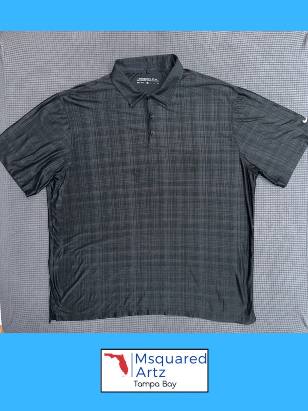 Nike Golf Dri Fit Polo Shirt Mens XL Gray Plaid Performance Short Sleeve